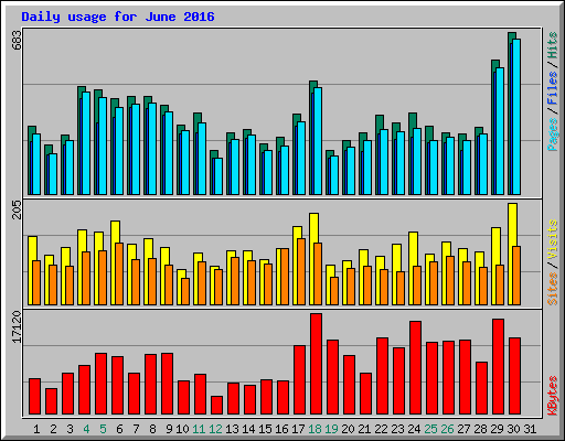 Daily usage for June 2016